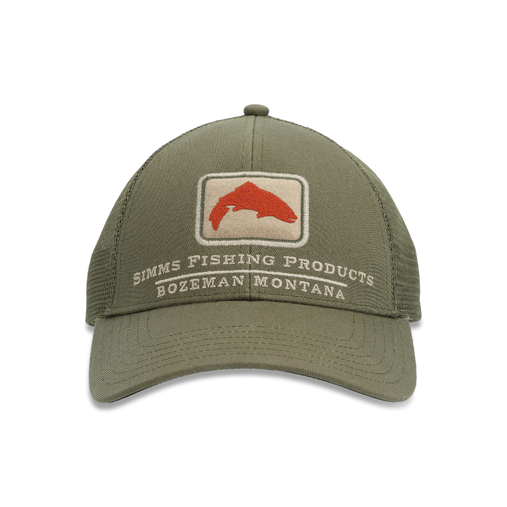 Simms Trout Icon Trucker Hat Regiment Camo Carbon